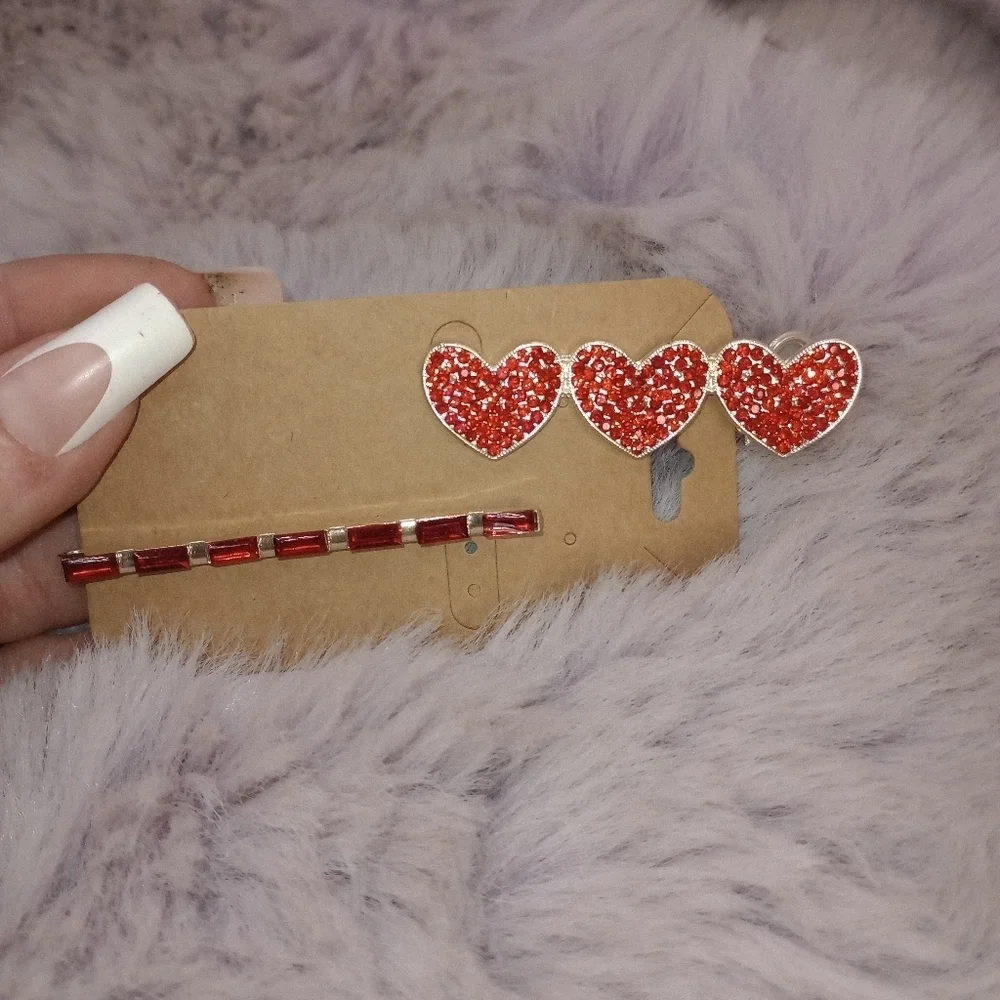 Lovecore Gold Red Crystal Gemstone Heart Rectangle Pack